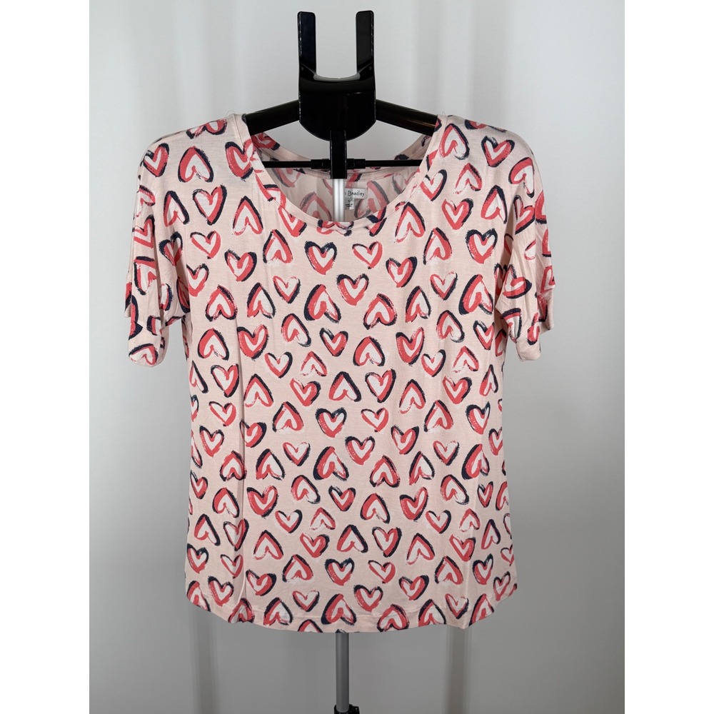 Vera Bradley Womens Small Pink Heart Print Scoop Neck Short Sleeve T-Shirt Tee